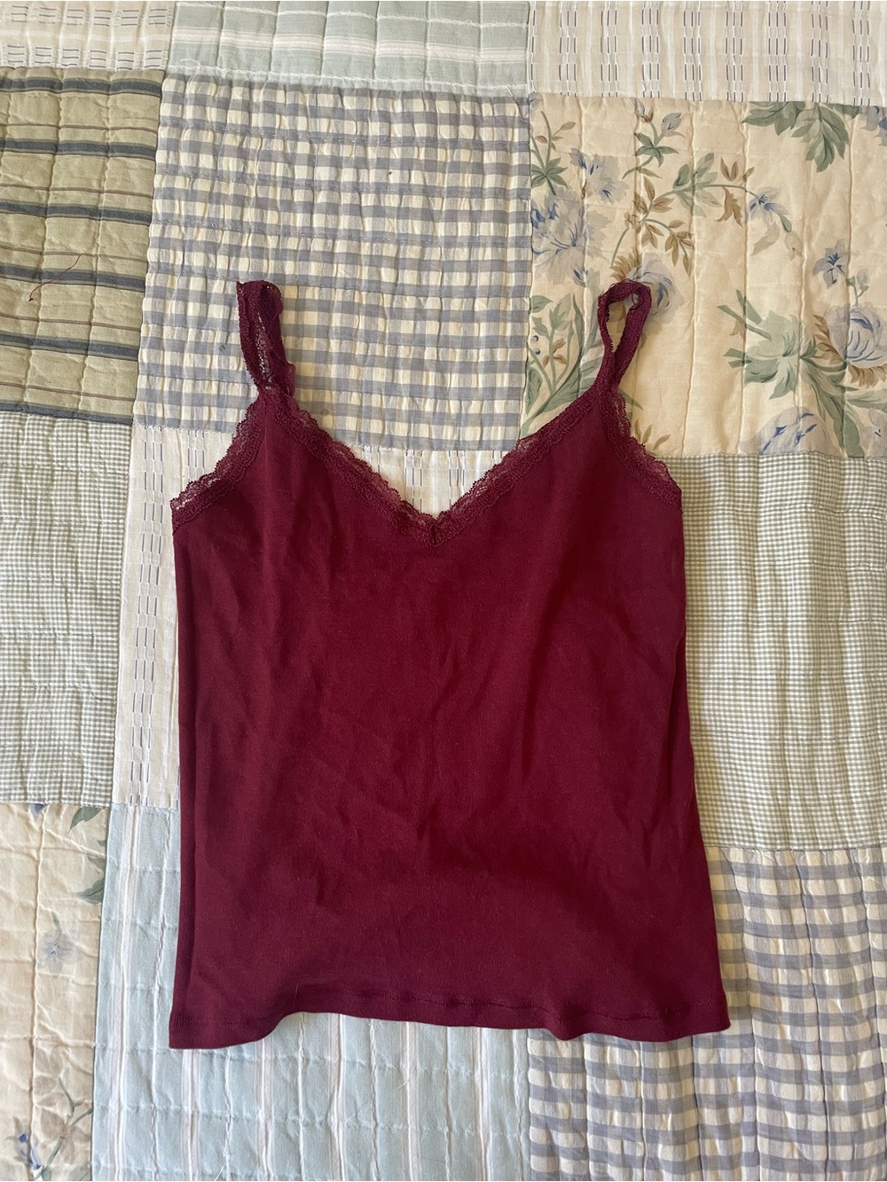 Brandy Melville Burgundy Lace Trim V-Neck Cami Tank